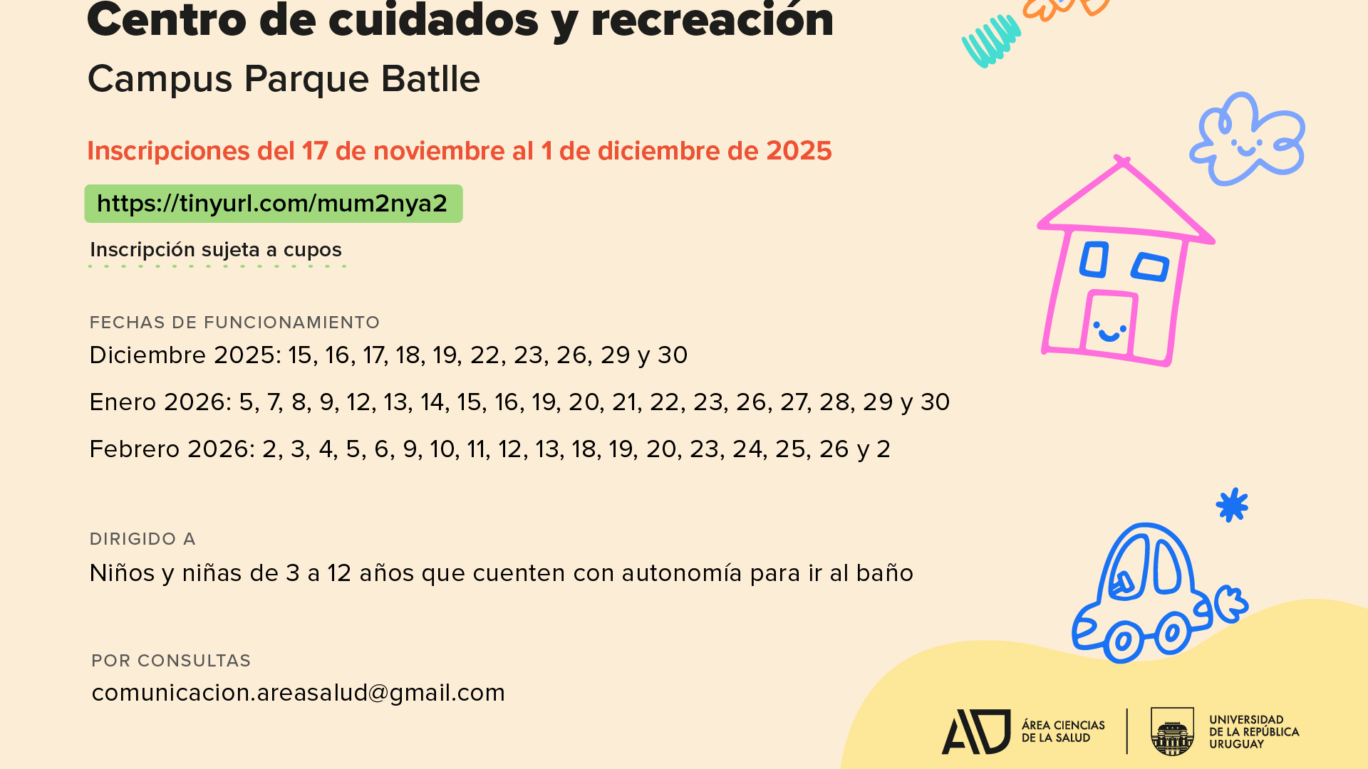 Espacio de recreación y cuidados en vacaciones escolares 2025-2026